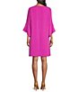 Color:Pink Paradise - Image 2 - Julia Matte Crepe 3/4 Ruffle Sleeve Shift Round Neck Shift Dress
