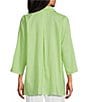 Color:Lime - Image 2 - Linen-Blend Point Collar 3/4 Sleeve Button-Front Breezy Shirt