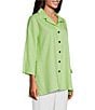 Color:Lime - Image 5 - Linen-Blend Point Collar 3/4 Sleeve Button-Front Breezy Shirt