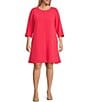 Color:Coral Crush - Image 1 - Plus Size Harlow Matte Crepe Round Neck 3/4 Sleeve A-Line Dress