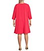 Color:Coral Crush - Image 2 - Plus Size Harlow Matte Crepe Round Neck 3/4 Sleeve A-Line Dress
