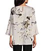Color:Multi Black - Image 2 - Silky Twill Lotus Floral Print Scoop Neck 3/4 Bell Sleeve Tunic