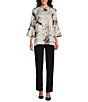 Color:Multi Black - Image 3 - Silky Twill Lotus Floral Print Scoop Neck 3/4 Bell Sleeve Tunic