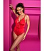 Color:Tango Red - Image 3 - Lace Thong Deep V-Neck Sleeveless Teddy