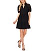 Color:Rich Black - Image 1 - Babydoll Short Sleeve V-Neck Tiered Lace Mini Dress