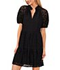 Color:Rich Black - Image 3 - Babydoll Short Sleeve V-Neck Tiered Lace Mini Dress