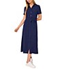 Color:Classic Navy - Image 1 - Button Front Short Sleeve Midi Dress