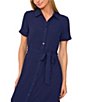 Color:Classic Navy - Image 3 - Button Front Short Sleeve Midi Dress