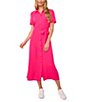 Color:Bright Rose - Image 1 - Button Front Short Sleeve Midi Dress