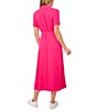 Color:Bright Rose - Image 2 - Button Front Short Sleeve Midi Dress