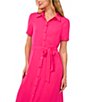 Color:Bright Rose - Image 3 - Button Front Short Sleeve Midi Dress