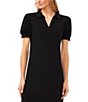 Color:Rich Black - Image 3 - Crepe Knit Polo Collar Short Sleeve Shift Dress