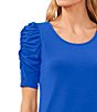 Color:Deep Royal Blue - Image 3 - Crepe Knit Scoop Neck Short Shirred Sleeve Top