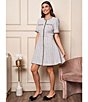 Color:New Ivory - Image 5 - Crew Neck Short Sleeve Rhinestone Button Front Tweed Fit and Flare Dress