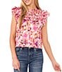 Color:New Ivory - Image 1 - Floral Ruffled Short Sleeve Blouse