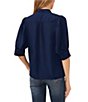 Color:Classic Navy - Image 2 - Heavy Georgette Mandarin Collar Elbow Sleeve Button Front Shirt