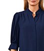 Color:Classic Navy - Image 3 - Heavy Georgette Mandarin Collar Elbow Sleeve Button Front Shirt