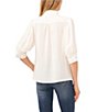 Color:New Ivory - Image 2 - Heavy Georgette Mandarin Collar Elbow Sleeve Button Front Shirt