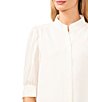 Color:New Ivory - Image 3 - Heavy Georgette Mandarin Collar Elbow Sleeve Button Front Shirt