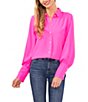 Color:Pink Shock - Image 1 - Heavy Georgette Point Collar Long Sleeve Pearl Button Front Shirt