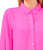 Color:Pink Shock - Image 3 - Heavy Georgette Point Collar Long Sleeve Pearl Button Front Shirt