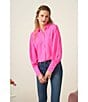 Color:Pink Shock - Image 4 - Heavy Georgette Point Collar Long Sleeve Pearl Button Front Shirt
