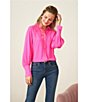 Color:Pink Shock - Image 5 - Heavy Georgette Point Collar Long Sleeve Pearl Button Front Shirt