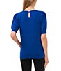 Color:Deep Royal Blue - Image 2 - Knit Crew Neck Short Puff Sleeve Top