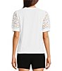 Color:New Ivory - Image 2 - Lace Puff Short Sleeve Crew Neck Blouse