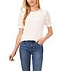 Color:New Ivory - Image 4 - Lace Puff Short Sleeve Crew Neck Blouse