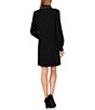 Color:Rich Black - Image 2 - Long Sleeve Point Collar Scallop Trim Rhinestone Button Front Moss Crepe Shift Dress