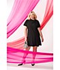 Color:Rich Black - Image 4 - Plus Size Bow Mock Neck Short Sleeve Flounce Hem A-Line Dress