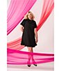 Color:Rich Black - Image 5 - Plus Size Bow Mock Neck Short Sleeve Flounce Hem A-Line Dress