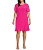 Color:Bright Rose - Image 1 - Plus Size Clip Dot Crew Neck Short Sleeve Knit Dress