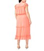 Color:Cameo Coral - Image 2 - Plus Size Clip Dot Flutter Cap Sleeve Ruffle Crew Neck Smocked Waist Tiered A-Line Midi Dress