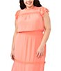 Color:Cameo Coral - Image 3 - Plus Size Clip Dot Flutter Cap Sleeve Ruffle Crew Neck Smocked Waist Tiered A-Line Midi Dress