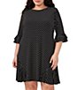 Color:Heirloom - Image 3 - Plus Size Dotted Print Crew Neck 3/4 Sleeve Ruffled Hem Knit Shift Dress