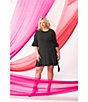Color:Heirloom - Image 4 - Plus Size Dotted Print Crew Neck 3/4 Sleeve Ruffled Hem Knit Shift Dress