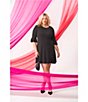 Color:Heirloom - Image 5 - Plus Size Dotted Print Crew Neck 3/4 Sleeve Ruffled Hem Knit Shift Dress