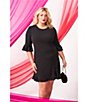 Color:Heirloom - Image 6 - Plus Size Dotted Print Crew Neck 3/4 Sleeve Ruffled Hem Knit Shift Dress