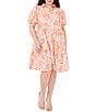 Color:Sweet Rose - Image 1 - Plus Size Floral Print Short Sleeve Point Collar Button Front Tiered A-Line Shirt Dress