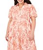 Color:Sweet Rose - Image 3 - Plus Size Floral Print Short Sleeve Point Collar Button Front Tiered A-Line Shirt Dress