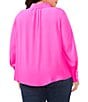 Color:Pink Shock - Image 2 - Plus Size Heavy Georgette Point Collar Long Sleeve Pearl Button Front Shirt