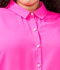 Color:Pink Shock - Image 3 - Plus Size Heavy Georgette Point Collar Long Sleeve Pearl Button Front Shirt