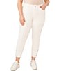Color:Ultra White - Image 1 - Plus Size High-Rise Indigo Denim Pearl Button Hem Skinny Jeans