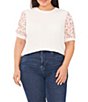 Color:New Ivory - Image 1 - Plus Size Floral Print Short Clip Dot Puff Sleeve Top