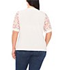 Color:New Ivory - Image 2 - Plus Size Floral Print Short Clip Dot Puff Sleeve Top