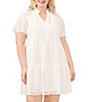 Color:New Ivory - Image 3 - Plus Size Lace V-Neck Short Puff Sleeve Tiered Babydoll Mini Dress