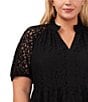 Color:Rich Black - Image 3 - Plus Size Lace V-Neck Short Puff Sleeve Tiered Babydoll Mini Dress