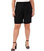 Color:Rich Black - Image 1 - Plus Size Moss Crepe Pleated Front Culotte Bermuda Shorts